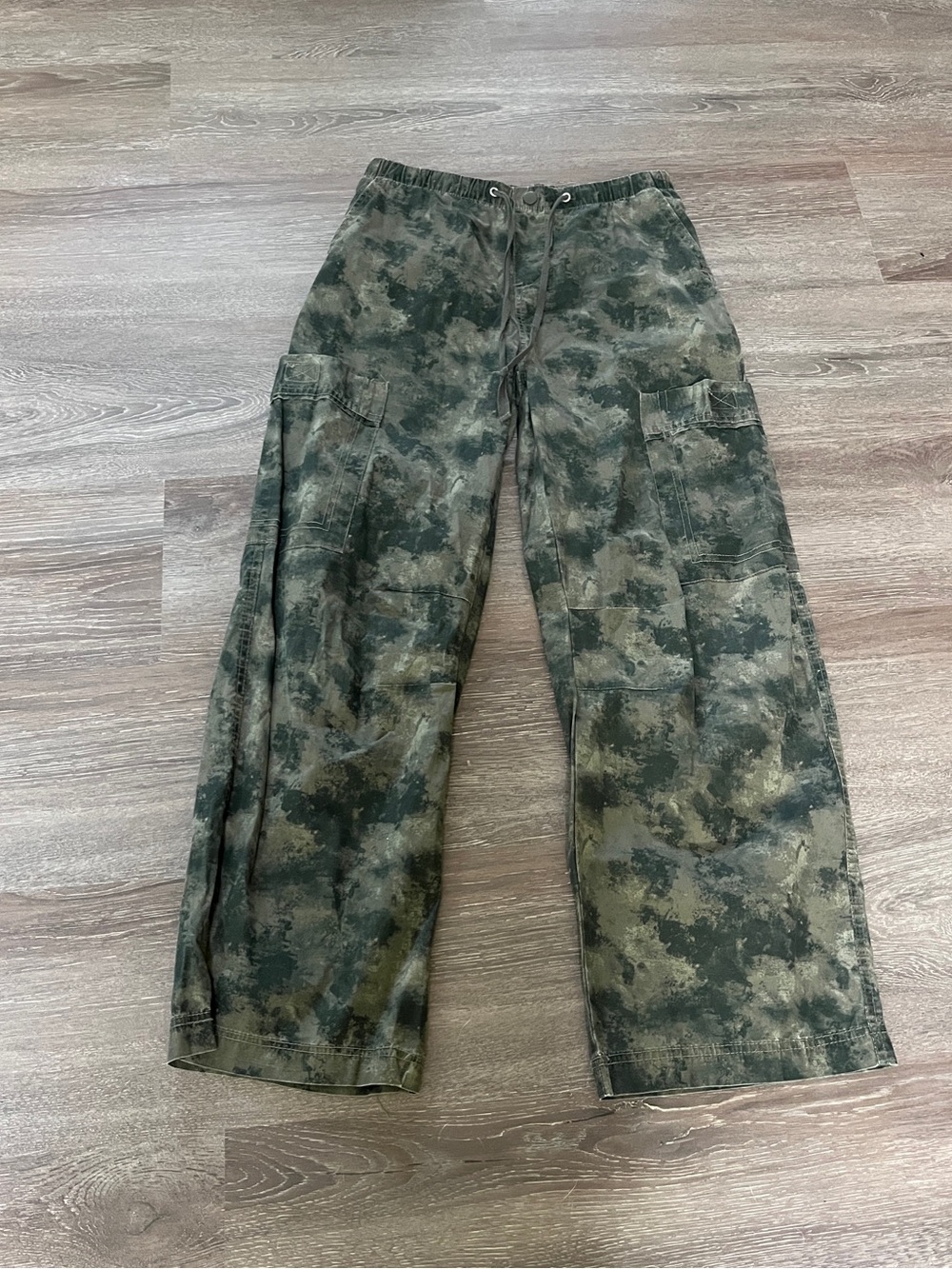 Vanilla Star Olive Camo Wide Leg Cargo Pants